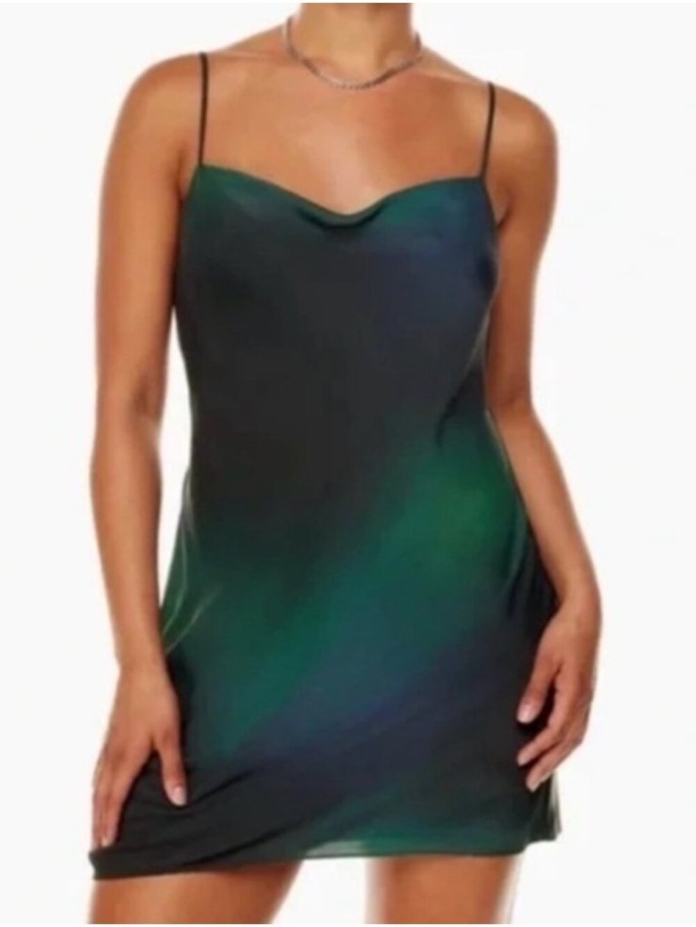 Babaton Mini Slip Model Dress in Green and Blue Ombre XS Aritzia #102122